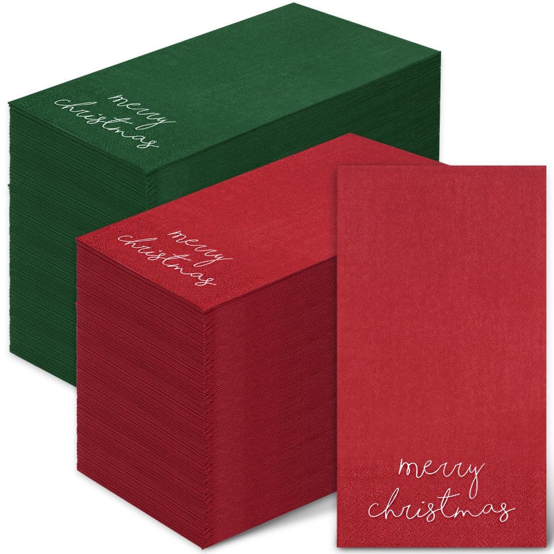 Whaline Christmas Guest Napkins Red Green Merry Christmas Paper Napkins Disposable Xmas Guest Hand Napkin Towel for Winter Holiday Party Supplies Bathroom Table Decor80Pcs